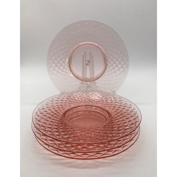 Imperial Glass Other - Set of 4 Vintage Imperial Glasd Co. Diamond Quilted Pink 8” Luncheon Plates,